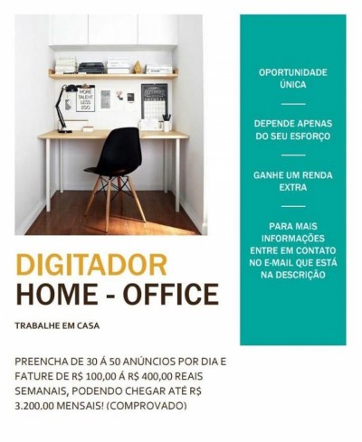 Renda Extra Home Office - Estamos em busca de pessoas para o serviço Home  Office receba em média R$300,00 à R$600,00 semanais, somos uma companhia  para autônomos no segmento do Home Office (